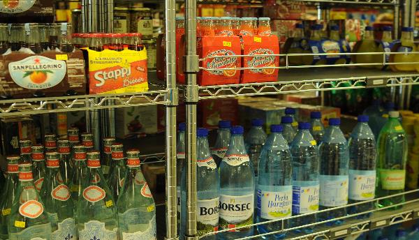 Imported sparkling waters at Mariakakis